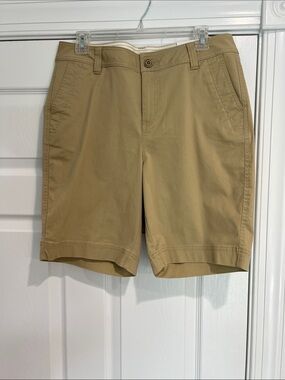 Women's Khaki Cotton Shorts - Classic Flat Front